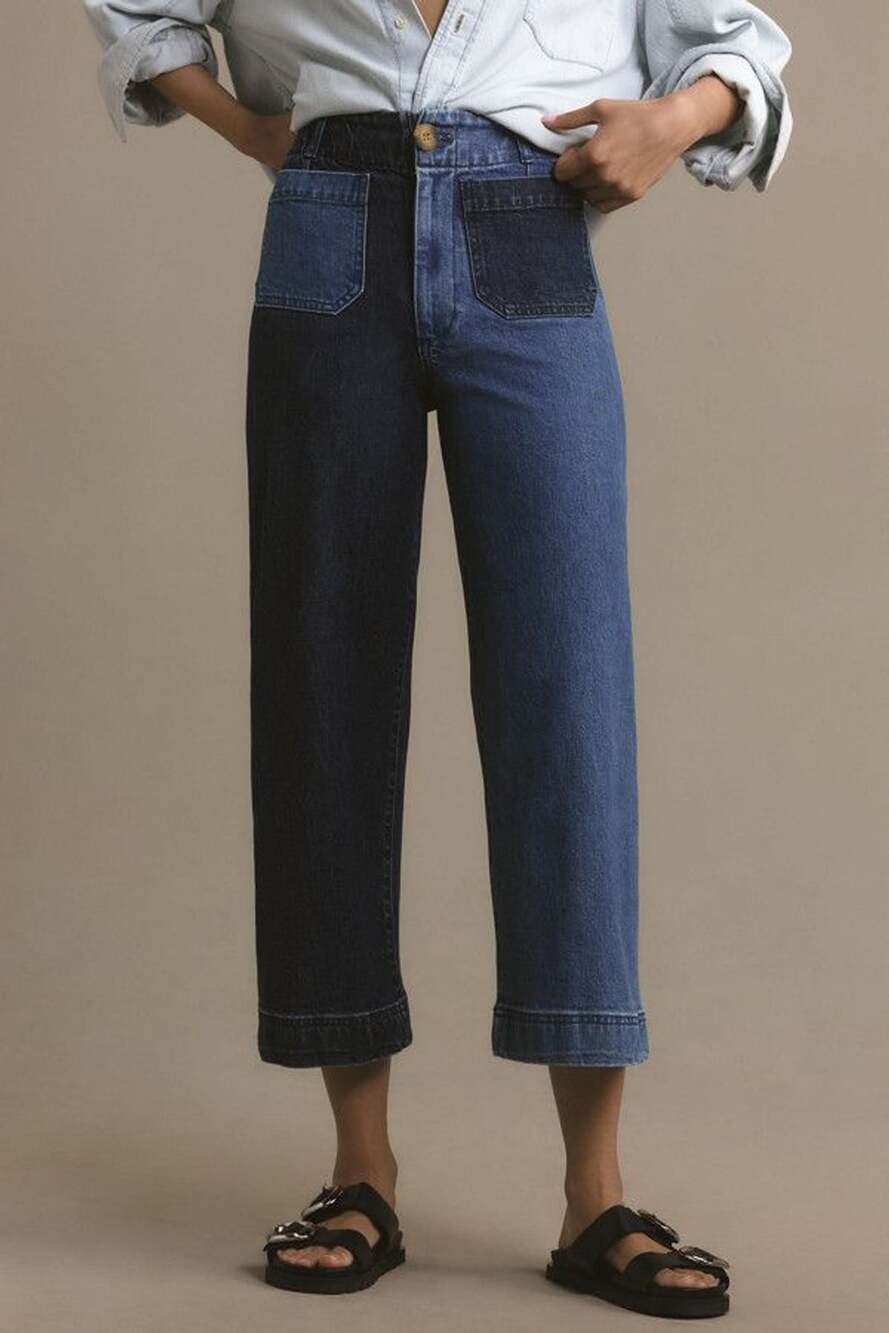 Maeve by Anthropologie The Colette Two-Tone Wide-Leg Denim Jeans Size 27